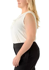 Plus Sleeveless Split Neck Blouse with Ruffles