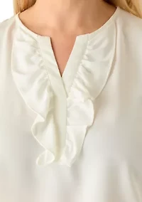 Plus Sleeveless Split Neck Blouse with Ruffles