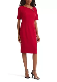 Women's Stretch Crepe Elbow Sleeve Dress with Embellishment