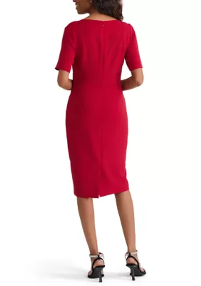 Women's Stretch Crepe Elbow Sleeve Dress with Embellishment