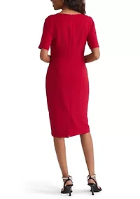 Women's Stretch Crepe Elbow Sleeve Dress with Embellishment