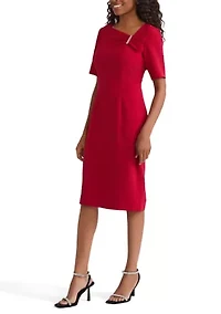 Women's Stretch Crepe Elbow Sleeve Dress with Embellishment