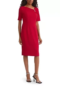 Petite Stretch Crepe Elbow Sleeve Dress with Embellishment