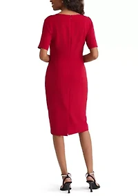Petite Stretch Crepe Elbow Sleeve Dress with Embellishment