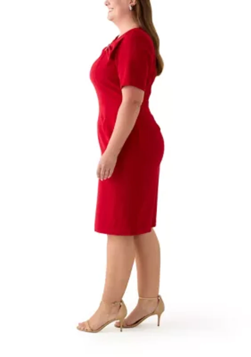 Plus Stretch Crepe Elbow Sleeve Dress with Embellishment