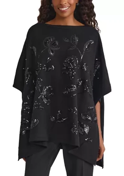 Women's Poncho with Floral Sequins
