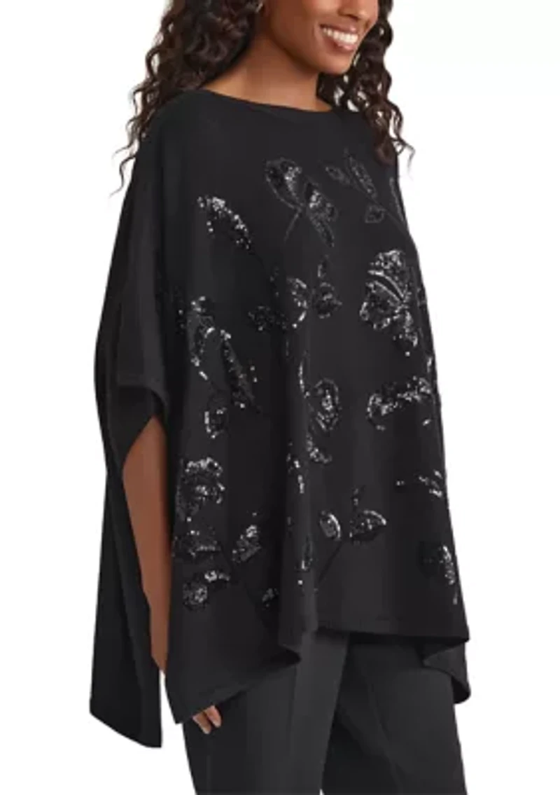 Women's Poncho with Floral Sequins