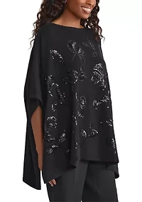 Women's Poncho with Floral Sequins