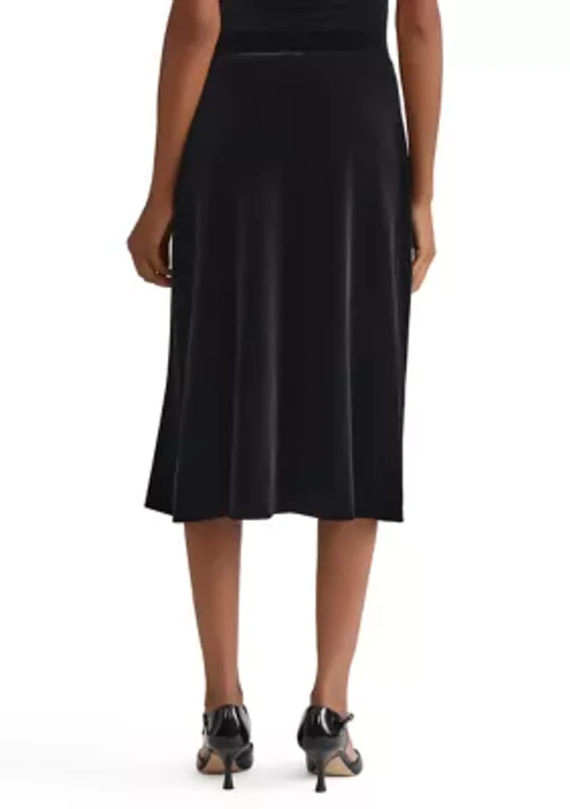 Women's Velvet Pul On Midi Skirt