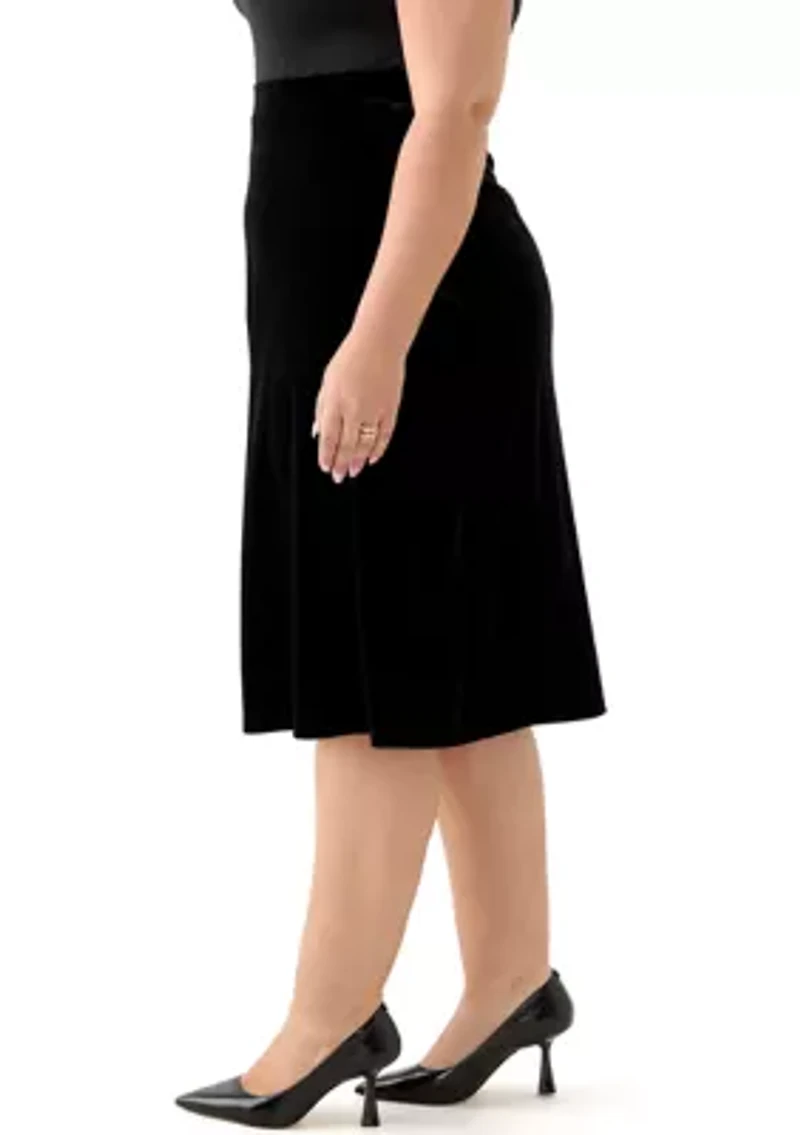 Plus Velvet Pull On Midi Skirt