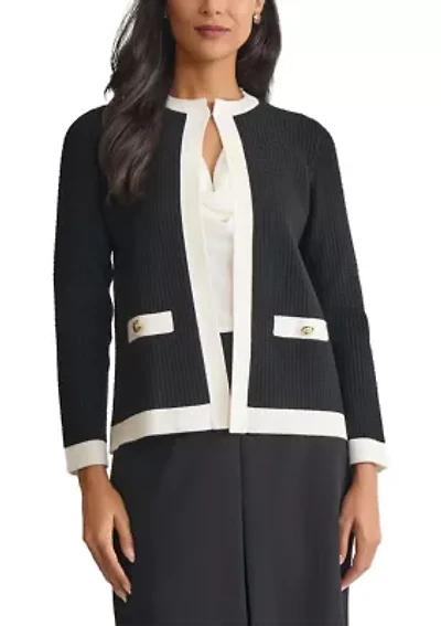 Women's Waffle Stitch Framed Cardigan