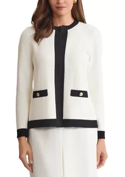 Petite Waffle Stitch Framed Cardigan