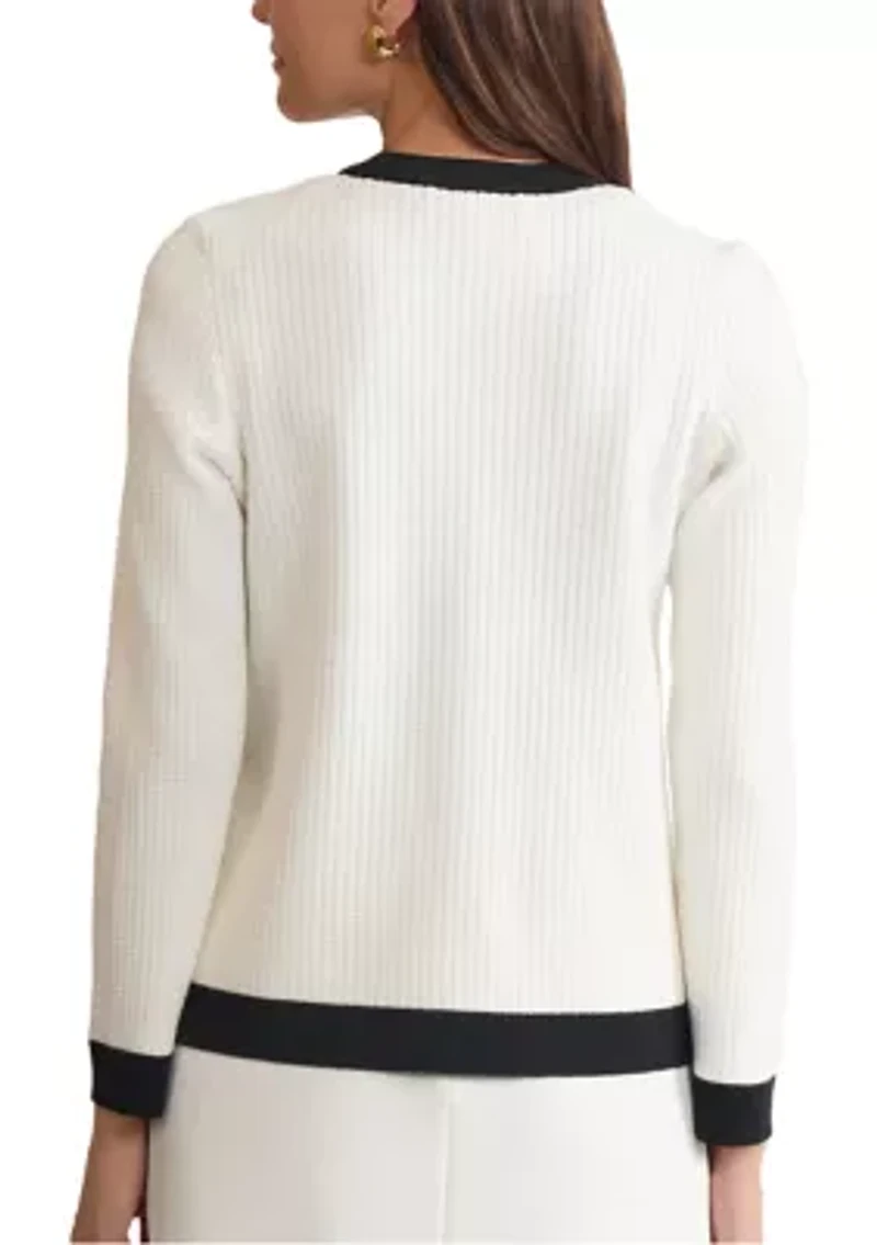 Petite Waffle Stitch Framed Cardigan