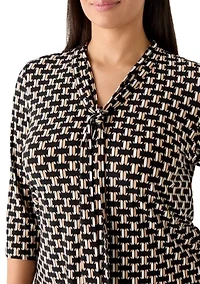 Women's 3/4 Sleeve Tie Neck Geometric Print Top