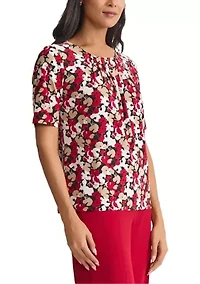 Women's Mini Floral Print Elbow Sleeve Knit Top