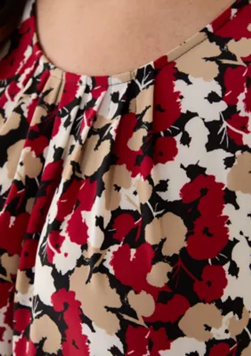 Plus Floral Print Elbow Sleeve Knit Top