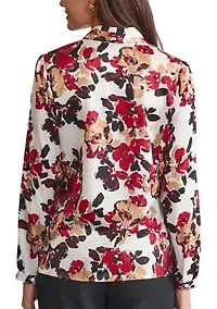Women's Floral Print Long Sleeve V-Neck Blouse