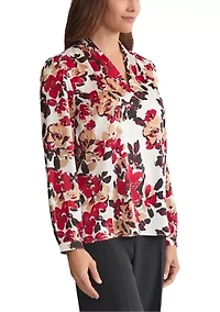 Women's Floral Print Long Sleeve V-Neck Blouse