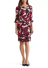 Women's Brushstroke Print Ruffle Sleeve Knit Dress