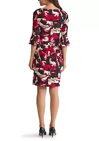 Women's Brushstroke Print Ruffle Sleeve Knit Dress