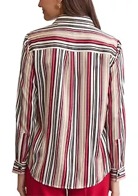Women's Stripe Long Sleeve Button Front Blouse