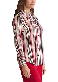 Women's Stripe Long Sleeve Button Front Blouse