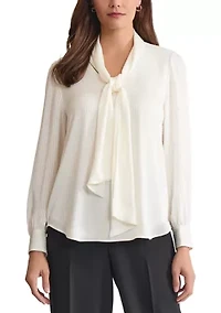 Women's Striped Long Sleeve Tie Neck Blouse