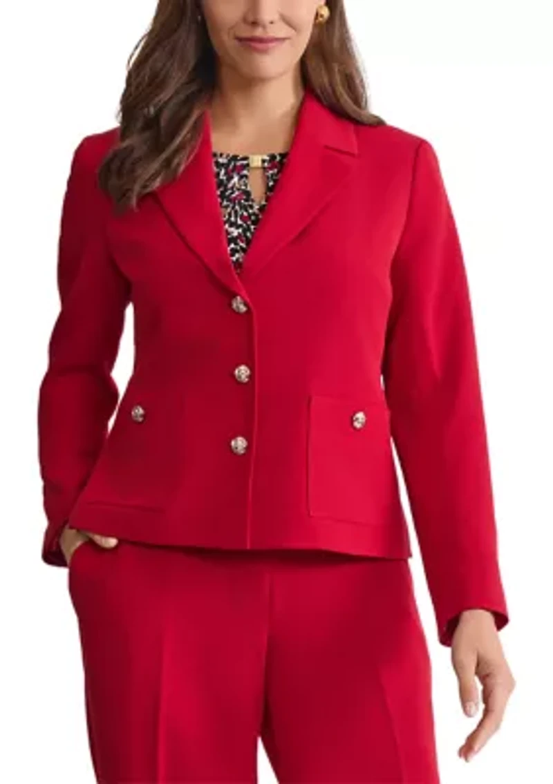 Women's Stretch Crepe Three Button Jacket with Patch Pockets