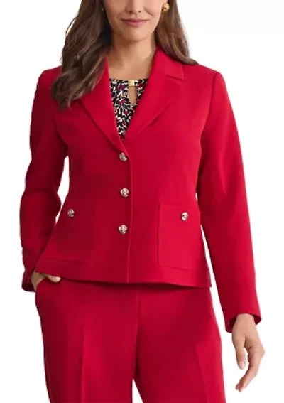 Women's Stretch Crepe Three Button Jacket with Patch Pockets