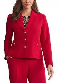 Women's Stretch Crepe Three Button Jacket with Patch Pockets