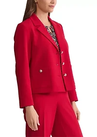 Women's Stretch Crepe Three Button Jacket with Patch Pockets