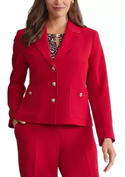 Petite Stretch Crepe Three Button Jacket with Patch Pockets