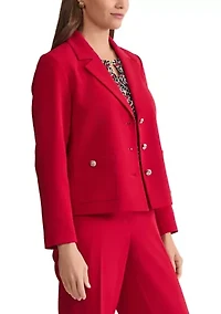 Petite Stretch Crepe Three Button Jacket with Patch Pockets