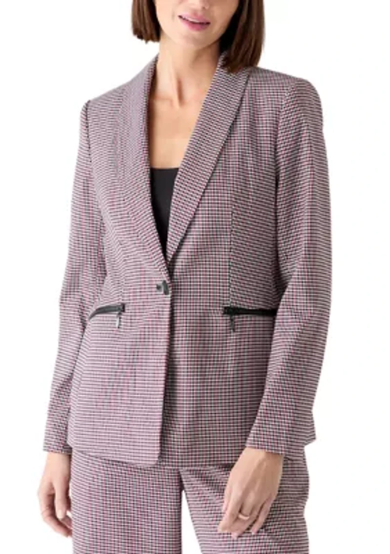 Women's Houndstooth One Button Jacket with Zip Pockets