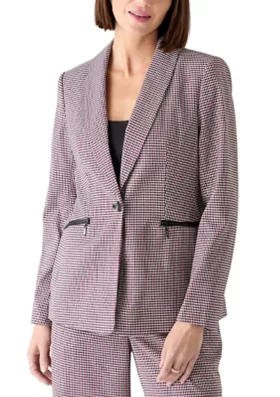 Women's Houndstooth One Button Jacket with Zip Pockets