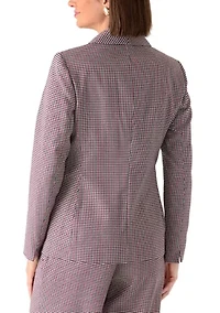 Women's Houndstooth One Button Jacket with Zip Pockets