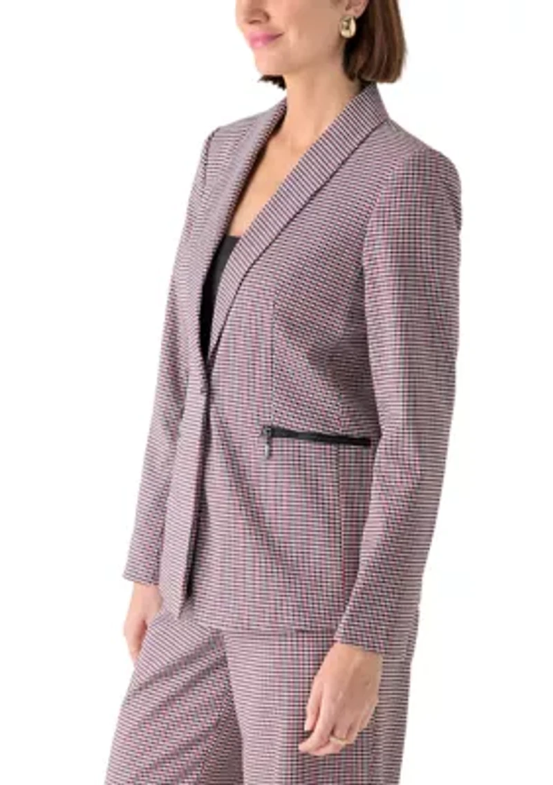 Women's Houndstooth One Button Jacket with Zip Pockets