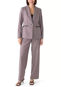 Women's Houndstooth One Button Jacket with Zip Pockets