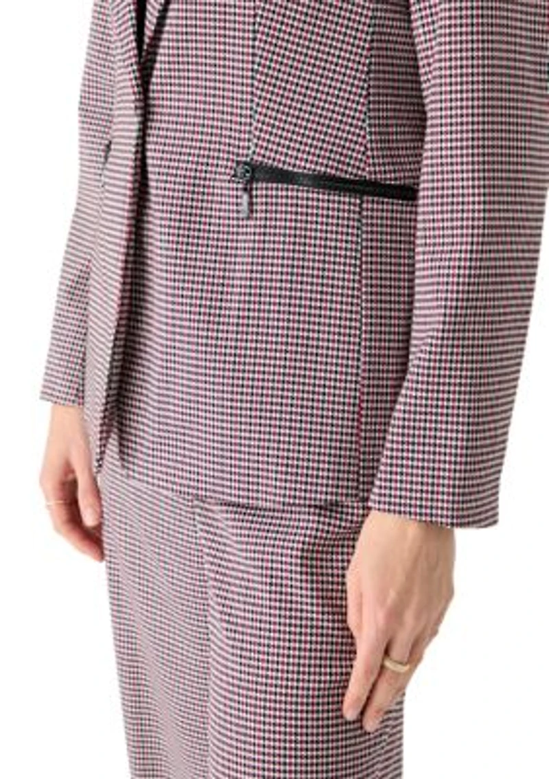 Women's Houndstooth One Button Jacket with Zip Pockets