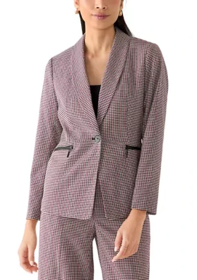 Petite Houndstooth One Button Jacket with Zip Pockets