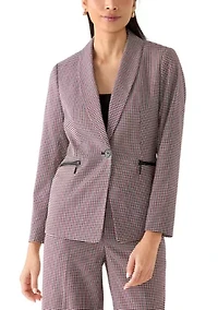 Petite Houndstooth One Button Jacket with Zip Pockets