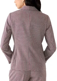 Petite Houndstooth One Button Jacket with Zip Pockets