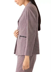 Petite Houndstooth One Button Jacket with Zip Pockets
