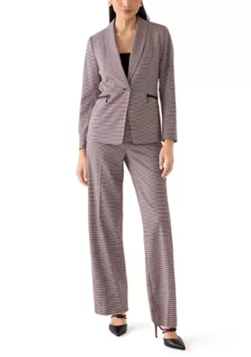 Petite Houndstooth One Button Jacket with Zip Pockets
