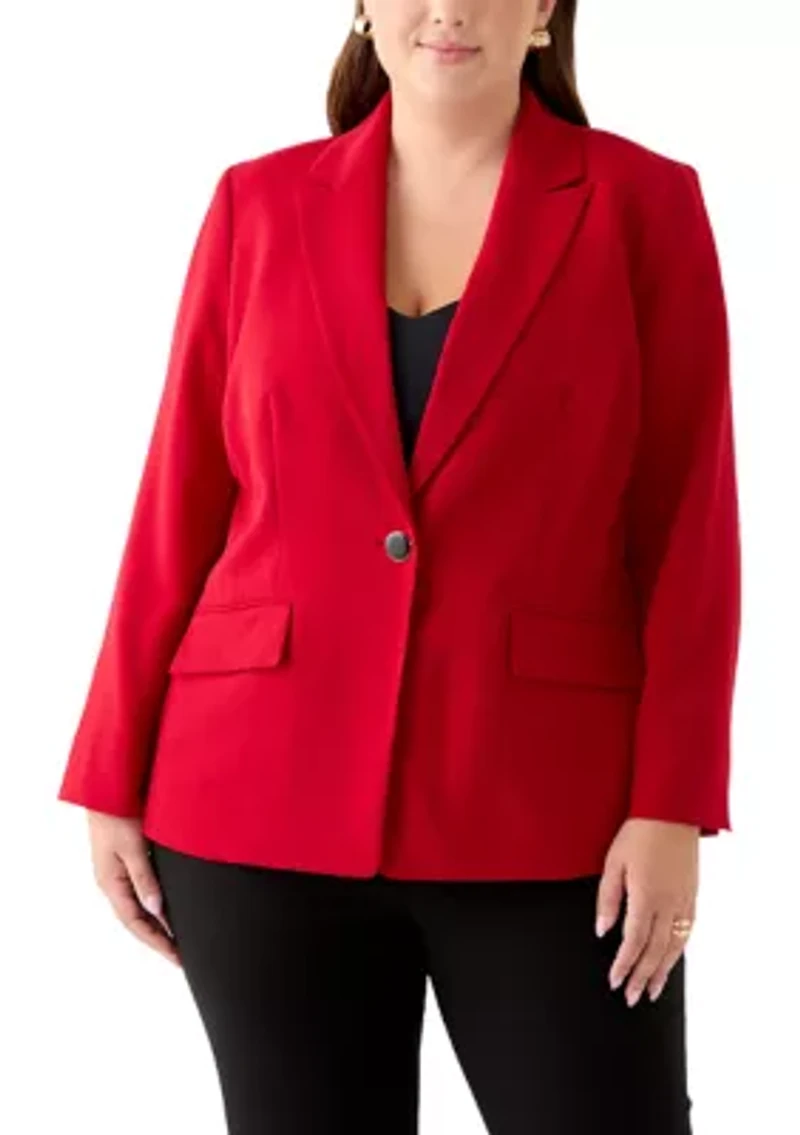 Plus Stretch Crepe One Button Jacket with Striped Lining