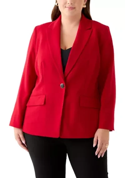Plus Stretch Crepe One Button Jacket with Striped Lining