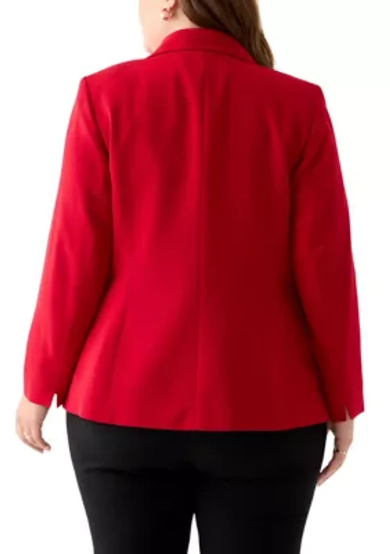 Plus Stretch Crepe One Button Jacket with Striped Lining