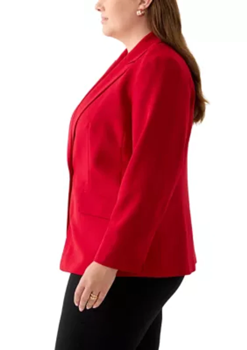Plus Stretch Crepe One Button Jacket with Striped Lining
