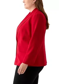 Plus Stretch Crepe One Button Jacket with Striped Lining
