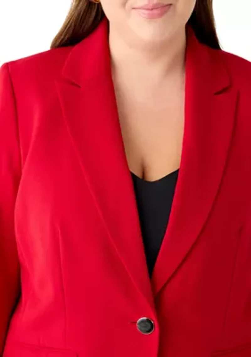 Plus Stretch Crepe One Button Jacket with Striped Lining